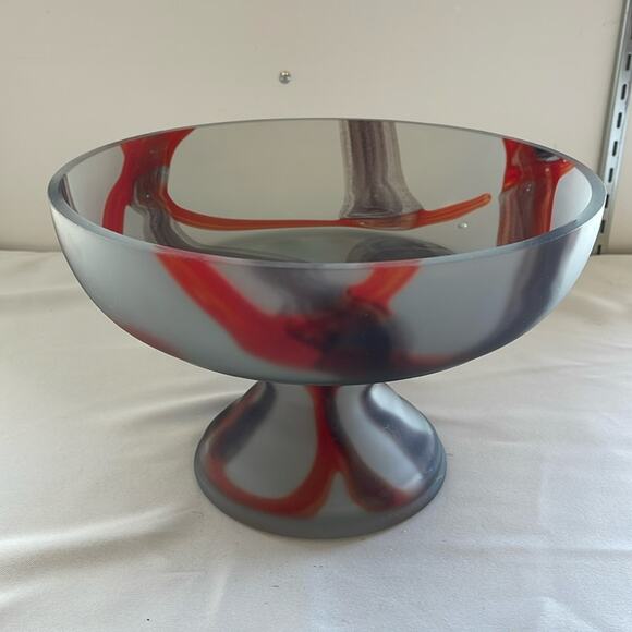 Handmade Blow Glass Fruit Bowl Vase Grey Red Multi - Picture 3 of 8